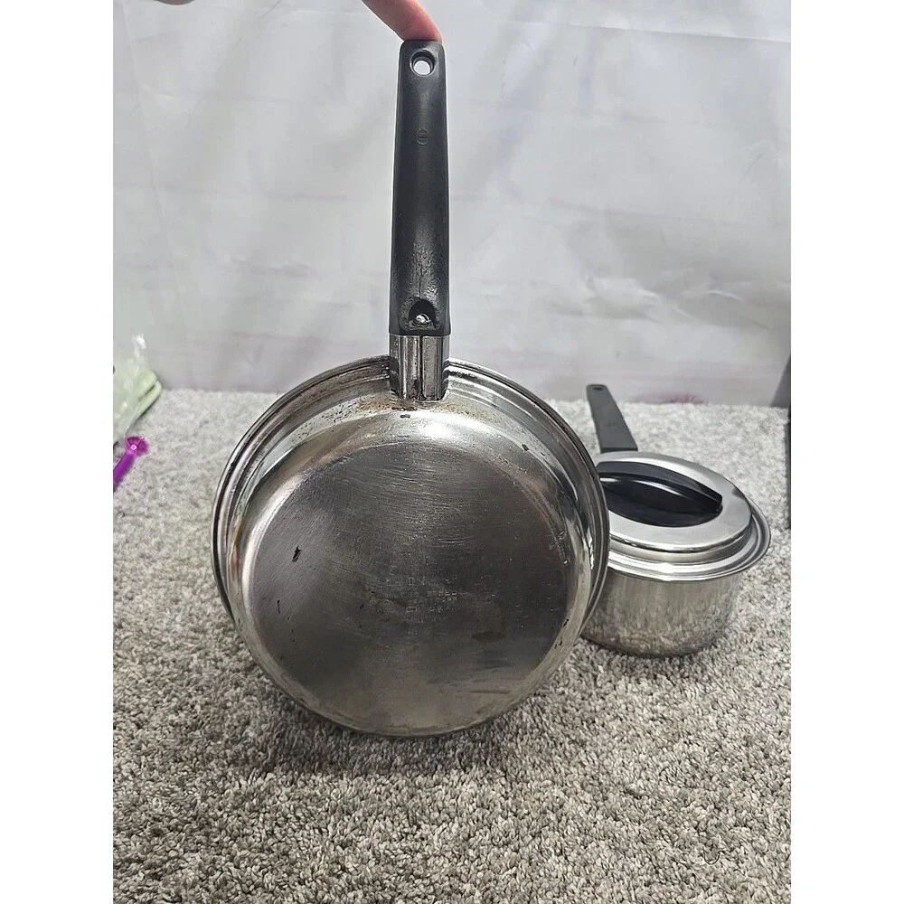 Vintage Flint Ware By Ekco 1 Qt Stainless Steel Sauce Pan With Lid And Skillet